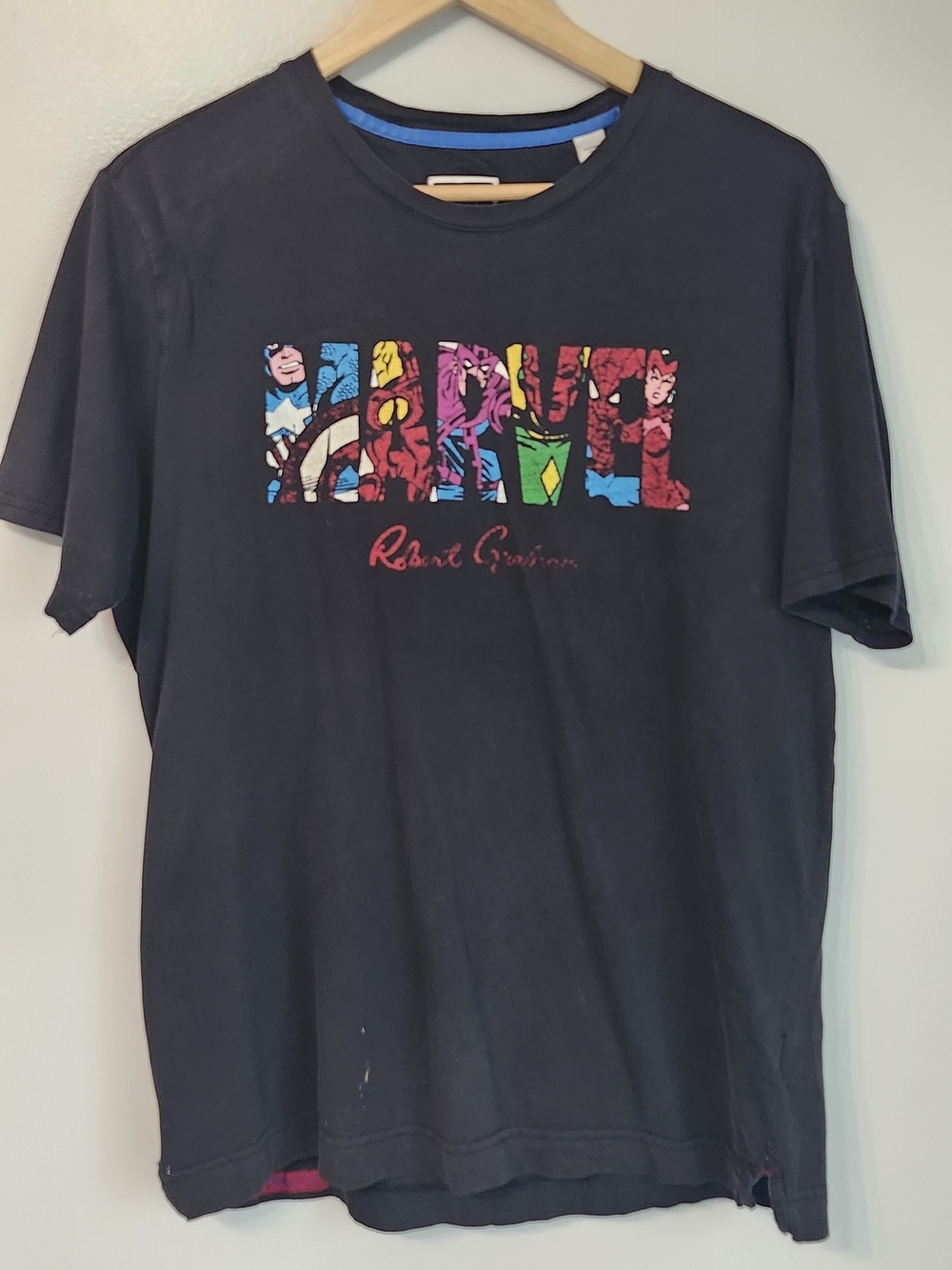 Robert Graham Marvel T-Shirt Mens L Black Comic Book Graphic Designer Streetwear